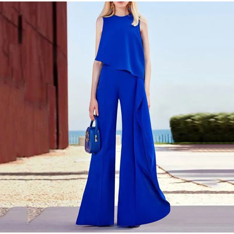 Vrouwelijke Broek Set met Wijd Mouwloze Top Casual Kleding