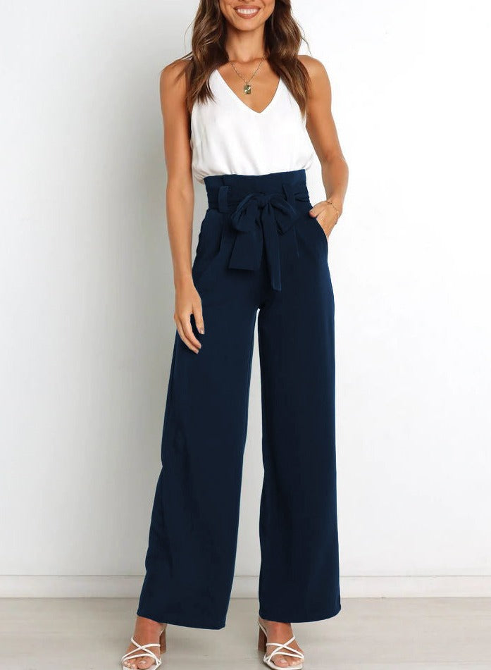 Vrouwelijke Stoffen Broek met Strik Elegant Zwart