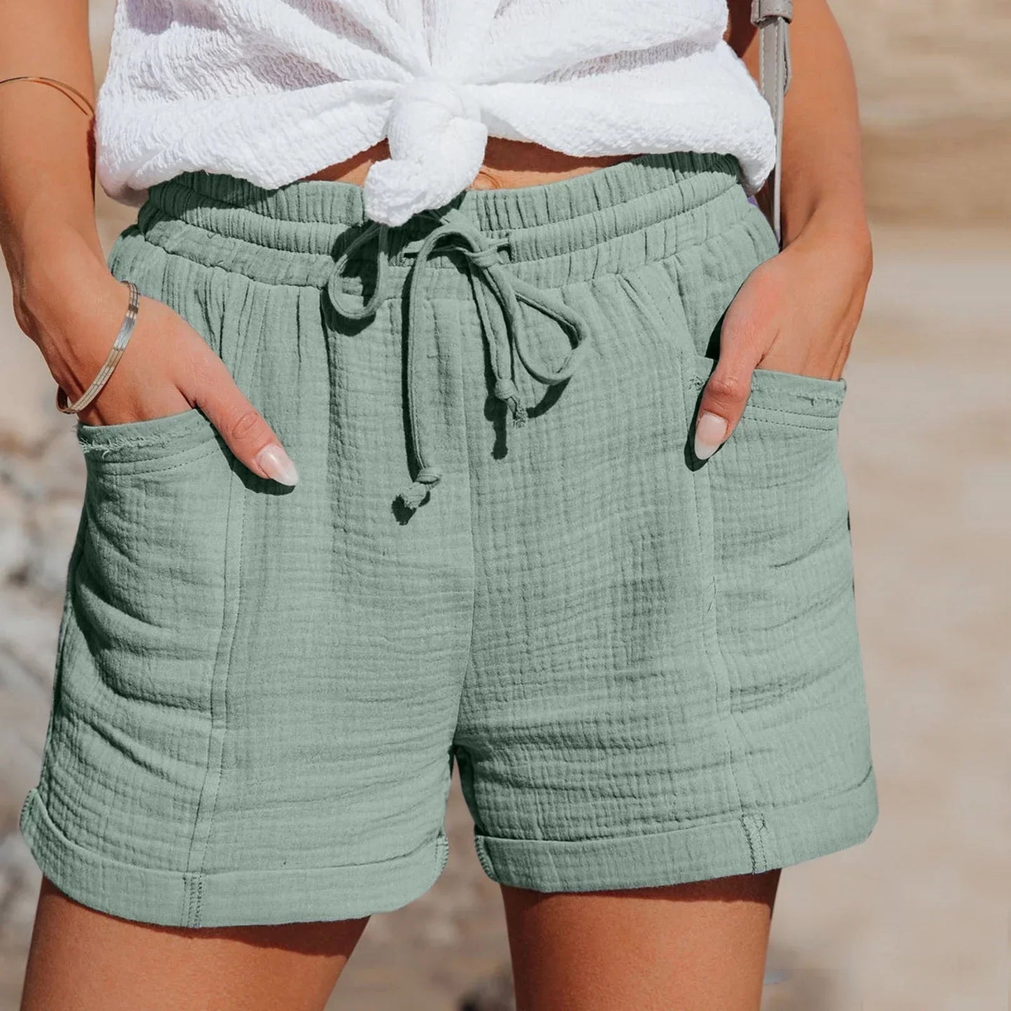 Korte Zomerkatoenen Broek voor Vrouw Comfortabel Lichtgewicht