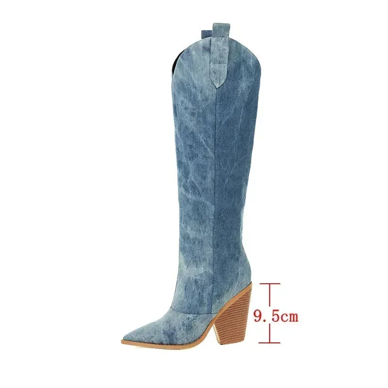 Blauwe Knee-Hoge Laarzen voor Vrouw Modieus Design