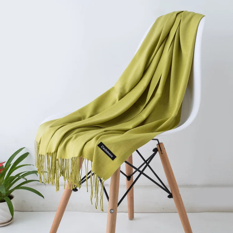 Wintersjaal Dames Polyester Lange Franjes Oversized Omslagdoek Effen Kleur Veelzijdig 180x70cm