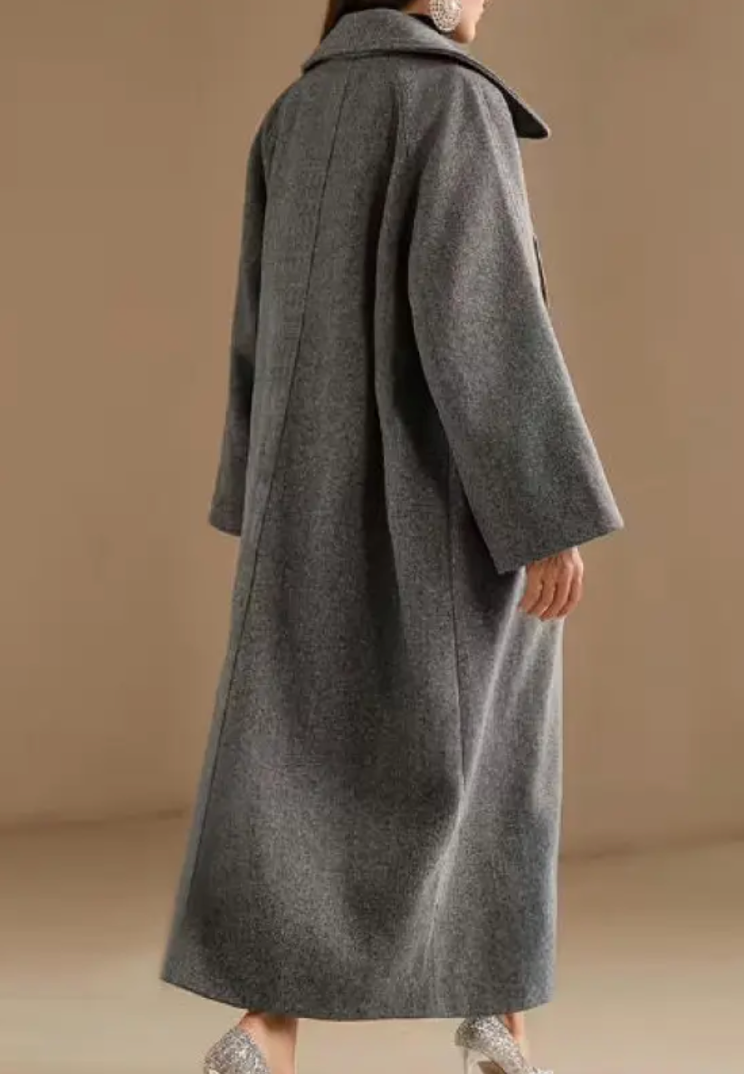 Dames Wollen Jas Grijze Lange Warme Elegante Stijl