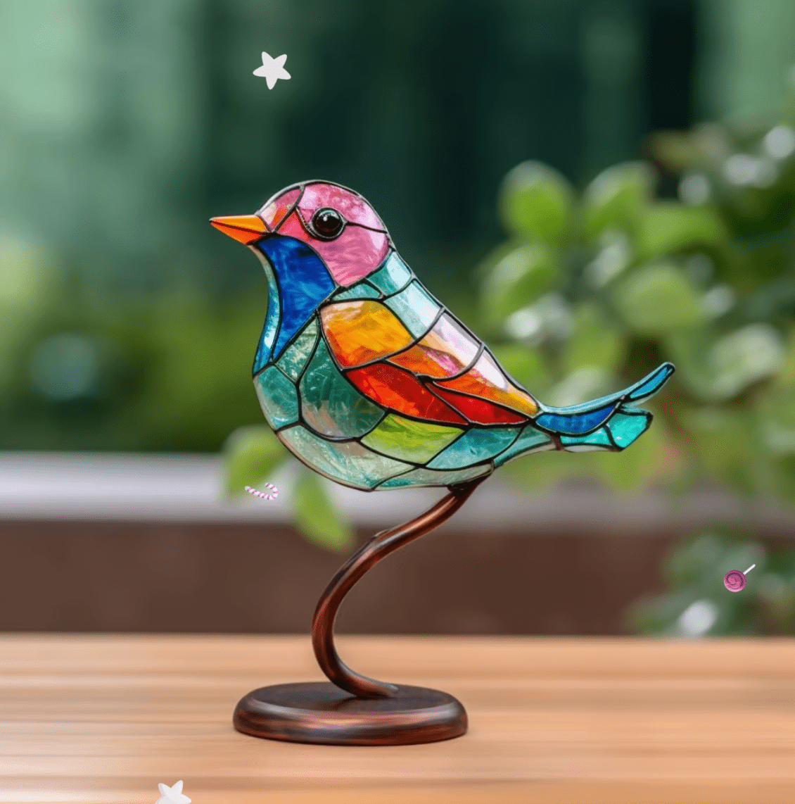 Glas-in-lood Vogels Decoratie – Kleurrijk Zonlicht Effect voor Raam – Handgemaakt Kunstglas met Natuurlijke Uitstraling – Decoratieve Vogelfiguren Interieur