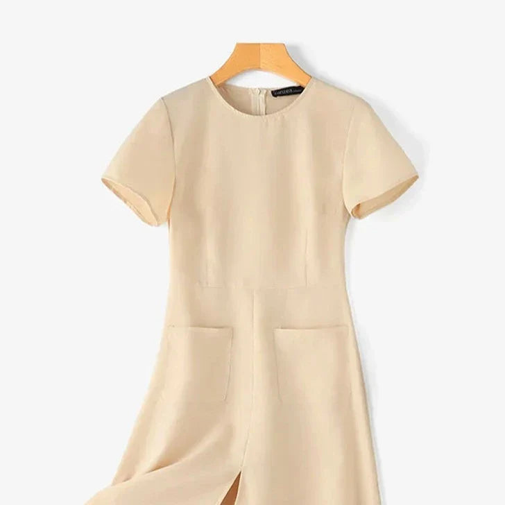 Elegante Pocket Jurk voor Vrouw Zwart Luxe Stof