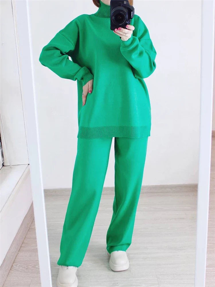 Dames Gebreide Set: Zachte Trui en Joggingbroek Warm en Comfortabel