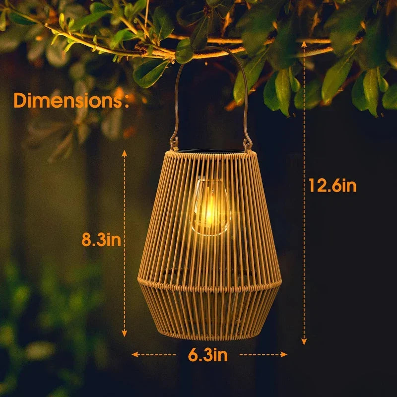 Rotan Solar Lantaarn met LED Verlichting voor Tuin en Terras - Waterdicht IP65 met Automatische Schemersensor