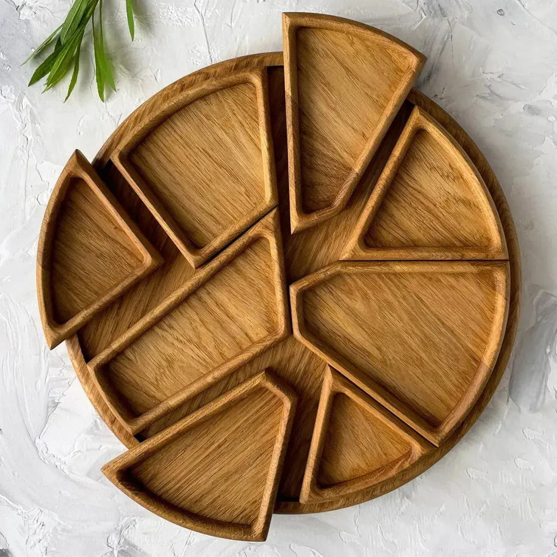 Houten Serveerschaal Set met 8 Uitneembare Vakjes Rond 25cm Naturel Hout
