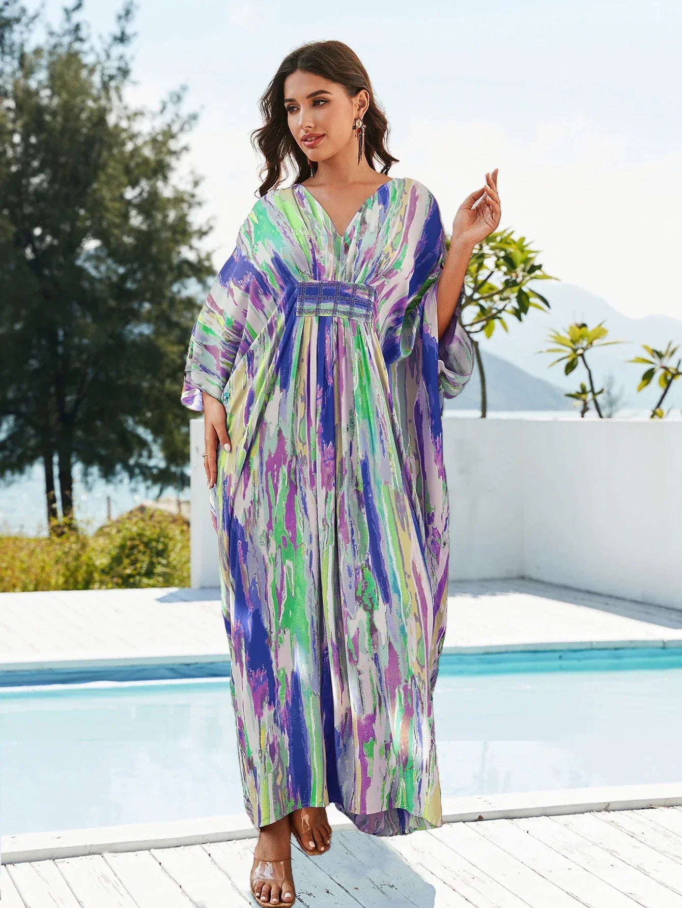Zomerse V-Hals Kaftan Jurk Licht en Comfortabel