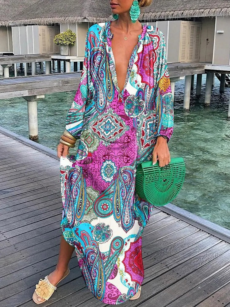 Zomerjurk Lange Mouwen Maxi Jurk Bohemian Stijl