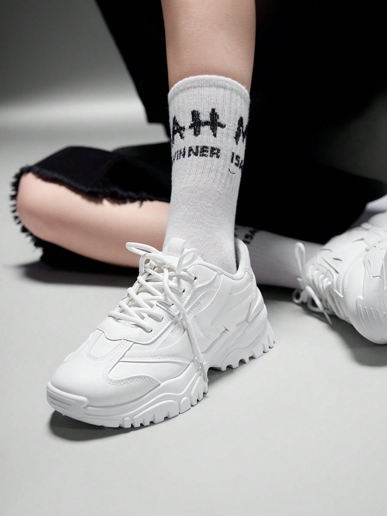 Sneakers met dikke zool en mesh-oppervlak