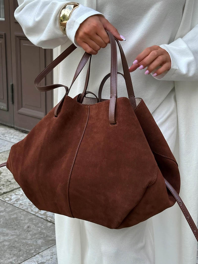 Dames Leren Shopper Tas Suède Grote Ruimte