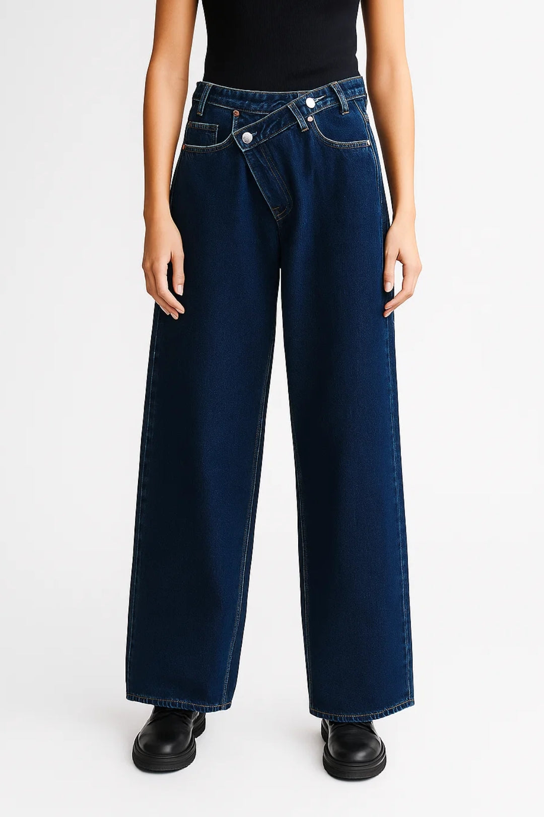 Dames Jeans Wijde Pijp Asymmetrische Taille Casual Stijl