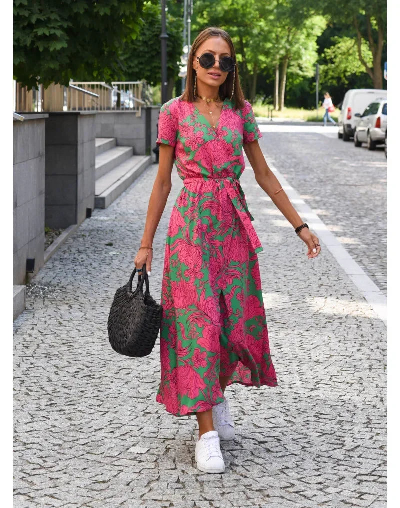Zomerjurk V-Hals Bloemenprint Jurk voor Vrouw