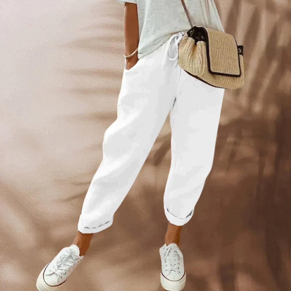 Elastische Broek voor Vrouw met Koord Stretch Stof Casual