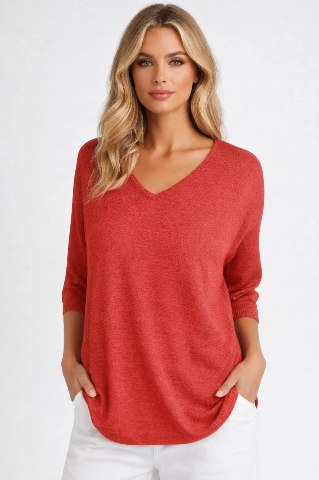 Dames Trui Oversized V-Hals Mouw Driekwart Casual Stijl