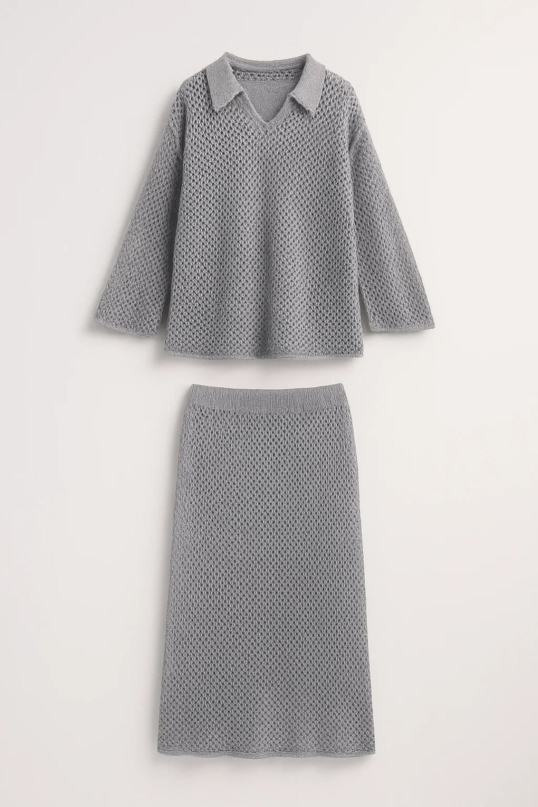 Gehaakte Set: Top met Kraag en Rok Licht en Comfortabel
