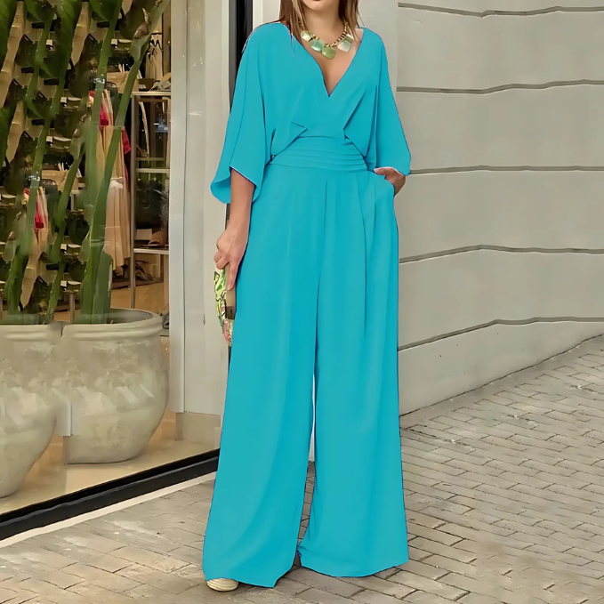 Jumpsuit met Wijde Pijpen en Vleermuismouwen Elegante Zomerjurk