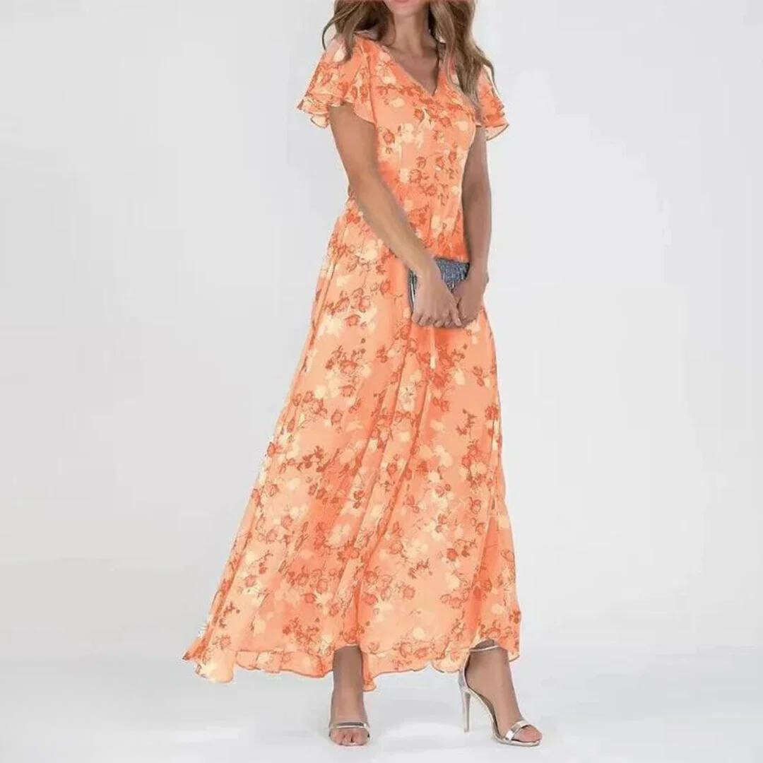 Chiffon Maxikleed V-hals Bloemen Luchtig Elegant
