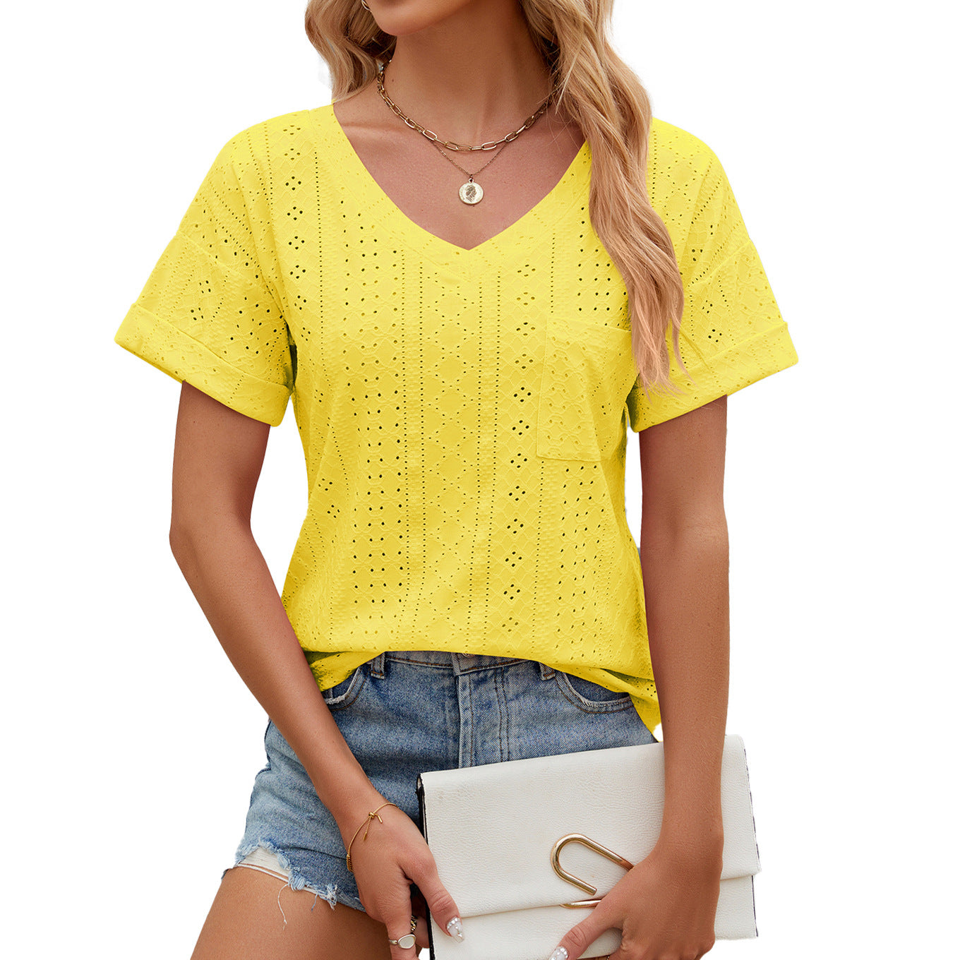 Vrouwelijke V-hals T-shirt Transpirerend