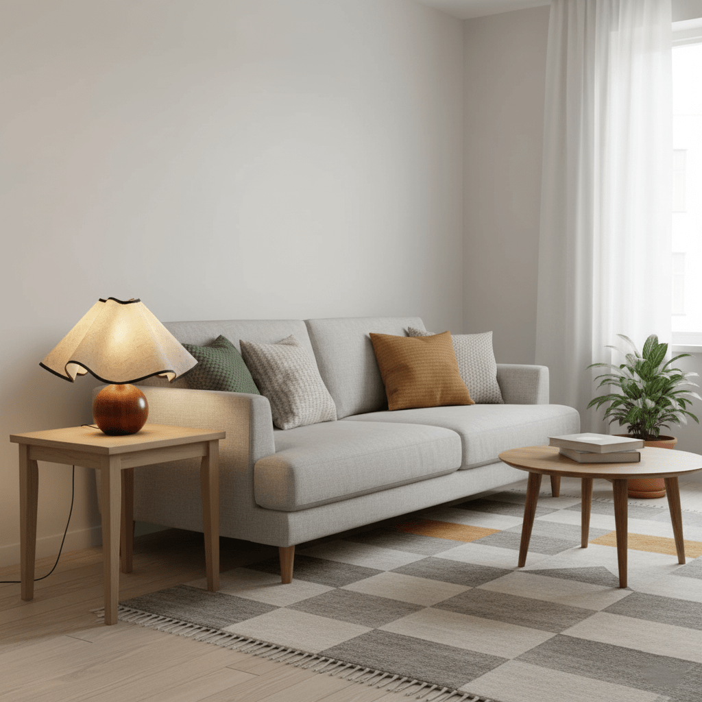 Wavecrest Tafellamp Golvende Stoffen Kap met Houten Voet ∅15″ E26/E27 Linnenkap Beige Walnoot Zwart Inline Schakelaar 59″ Snoer Organisch Golvenontwerp Sansoti