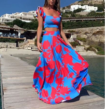 Zomerjurk Set Twee Delen Boho Bloemenprint