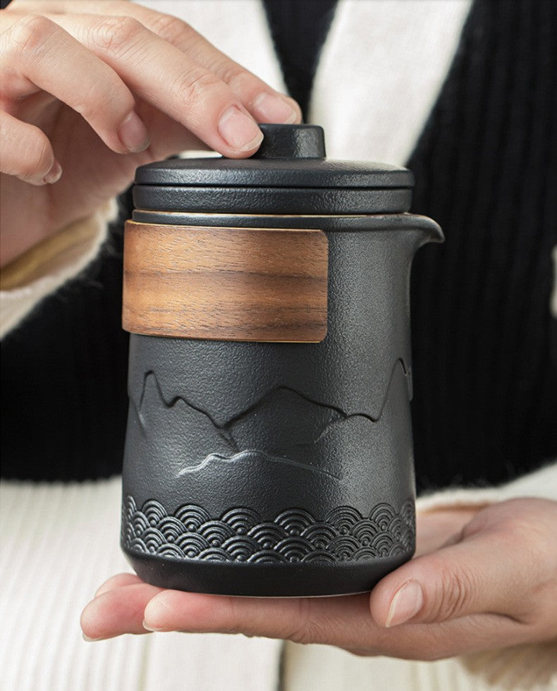 Reis Theeset Keramiek Compact Met Theepot Kopjes En Reistas Bergdesign