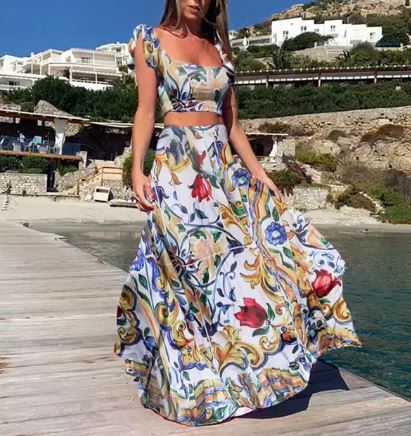 Vrouwelijke Zomerjurk Boho Print Tweedelig Jurk