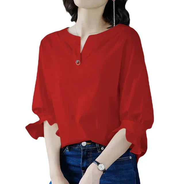 V-hals Blouse Zomerse Elegantie Licht Kleur