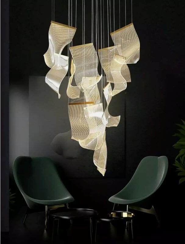 Moderne Design Kroonluchter Met Gelaagde Acryl Bladen En Verstelbare Hoogte