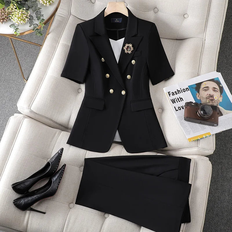 Dames Blazer Pantalon Set Zwart Formaliteit