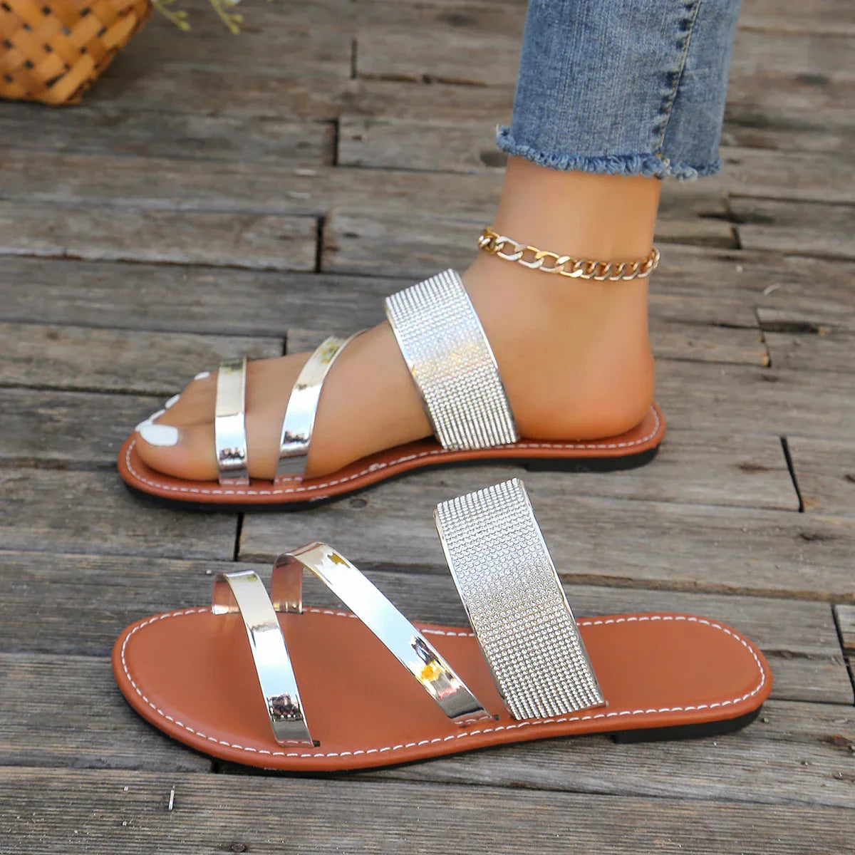 Vrouwensandalen met Strass Steen Versiering