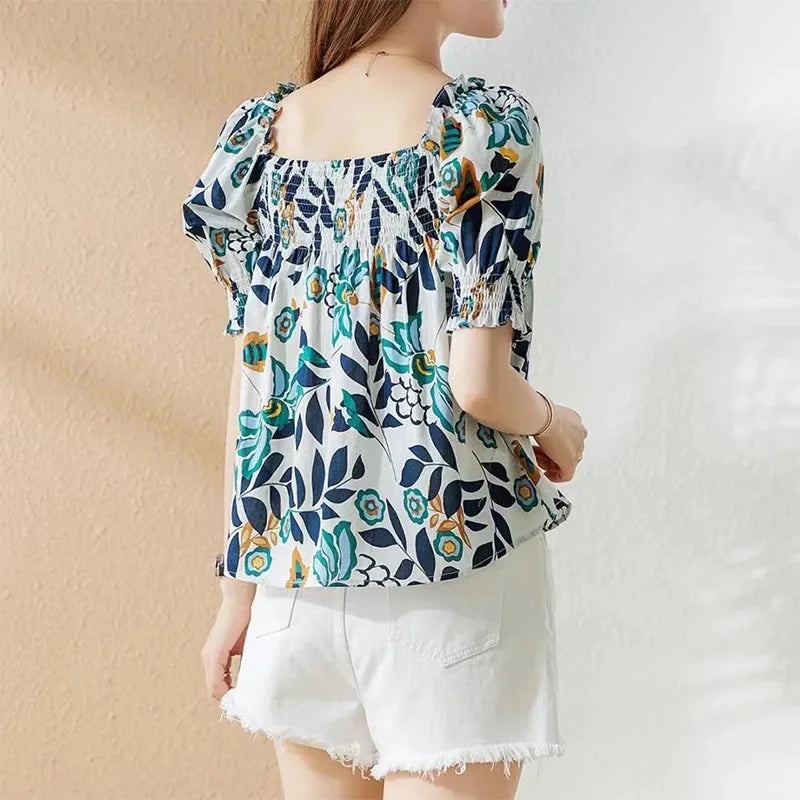 Zomer Blouse V-hals Pofmouwen voor Vrouw