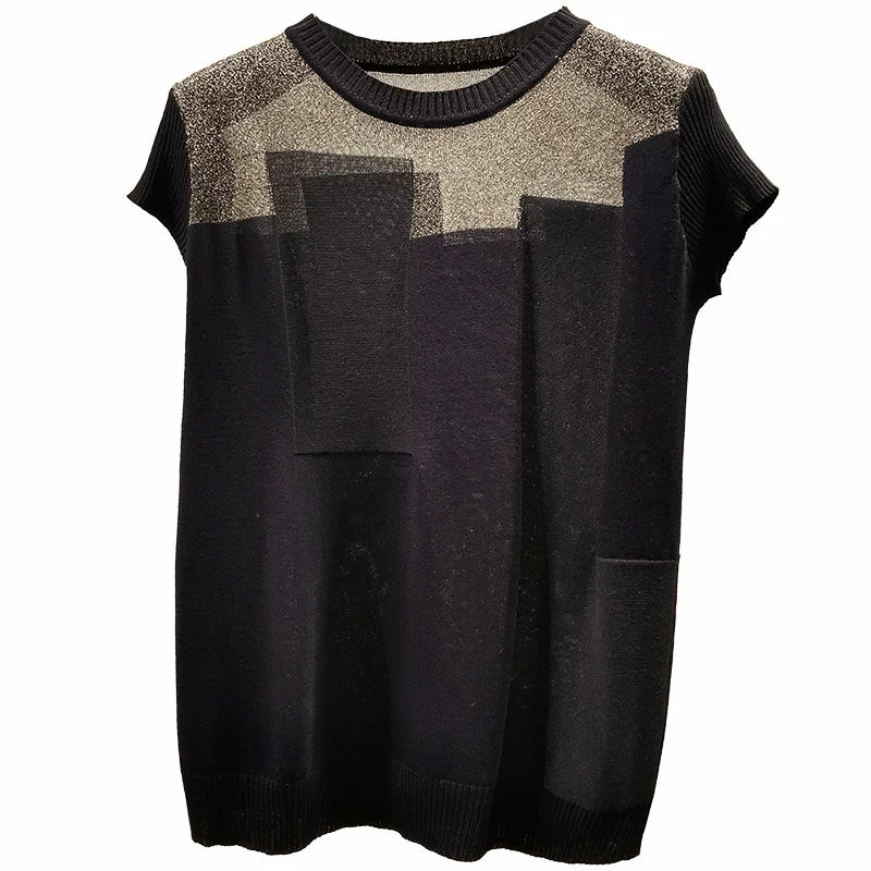 Gebreide Blouse Zomer Patchwork Stijl Eleganza Couture