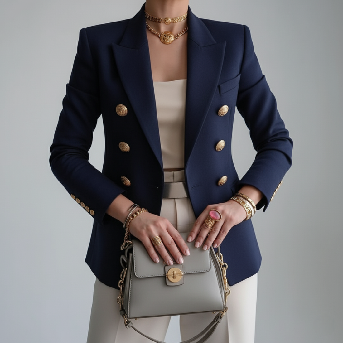 Zwarte Dames Blazer Met Dubbele Rij Knopen | Chique Mode 1