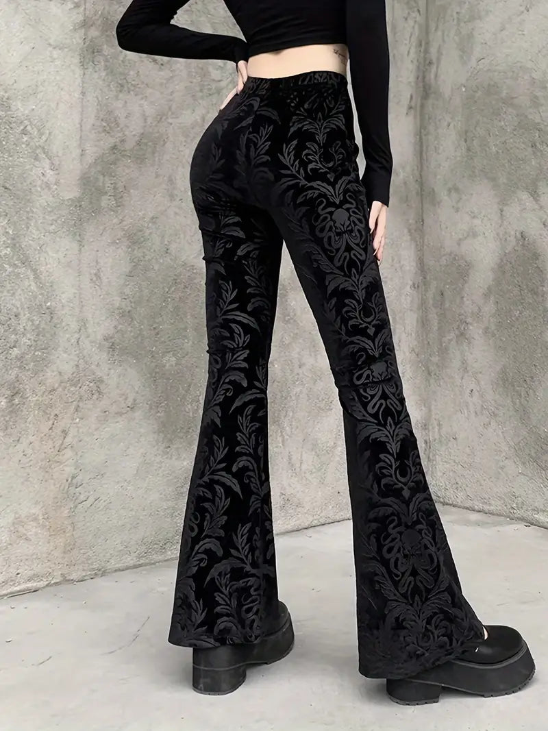 Dame Broek Hoge Taille Bloemenprint Gothiek Stijl