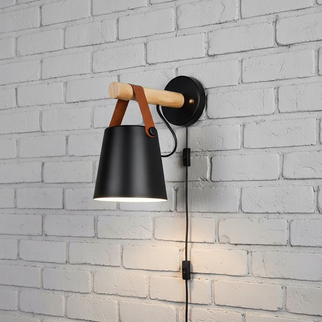 Scandinavische Wandlamp Hout voor Slaapkamer – Minimalistisch Natuurhout Lichtpunt Wit of Zwart