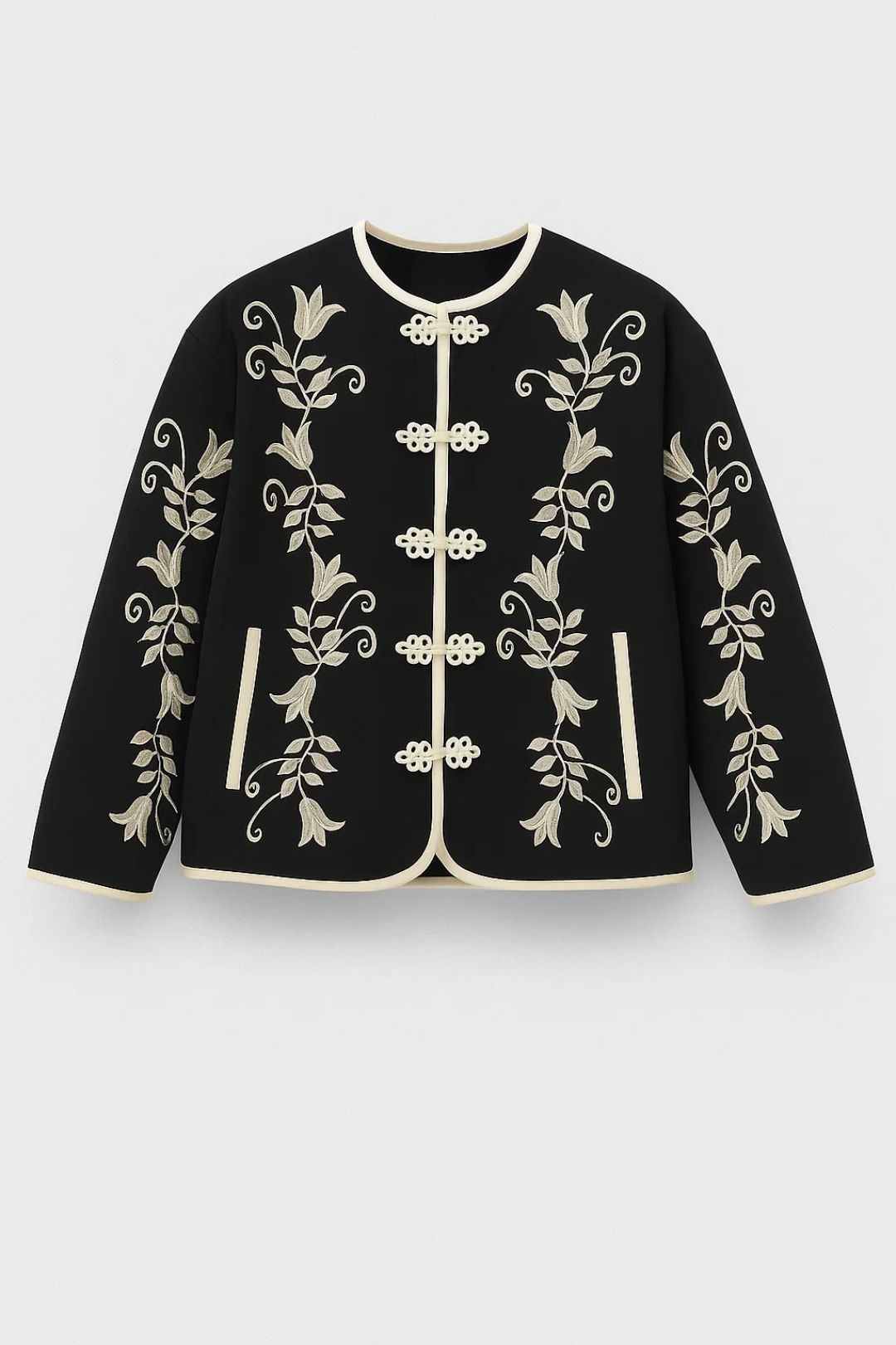 Dames Blazer Geborduurd Elegant Zonder Kraag