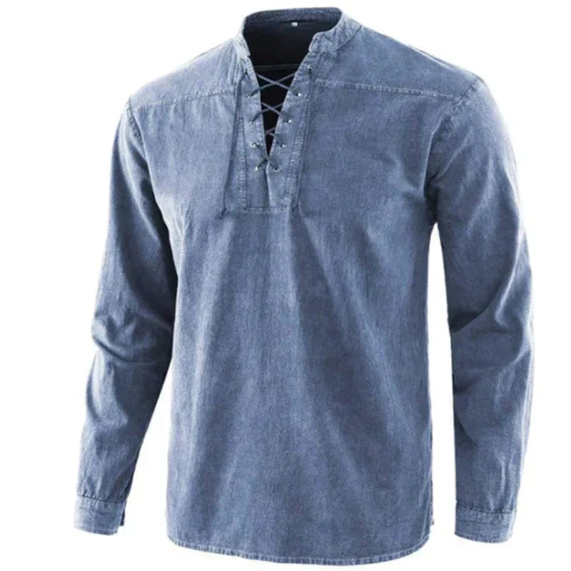 Heren Katoenen Shirt V-hals Casual Stijl