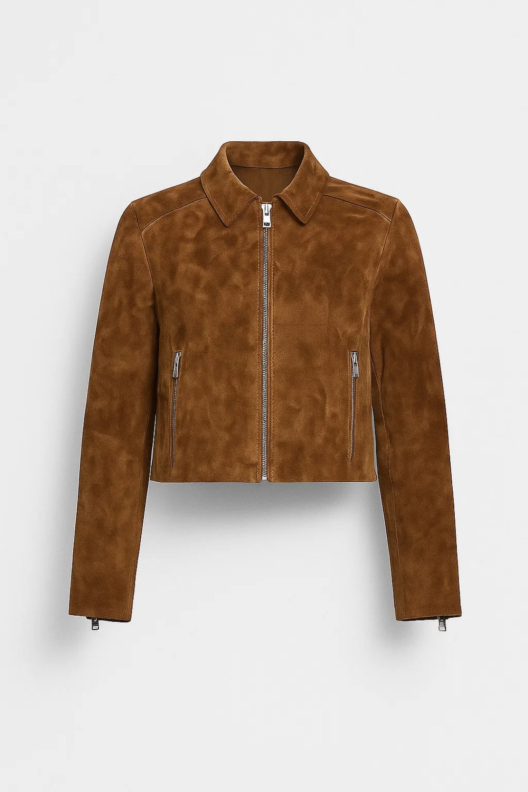 Dames Bikerjas Kort Model met Klassieke Kraag Casual Stijl