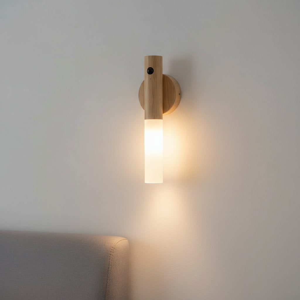 Oplaadbare Houten Wandlamp met Bewegingssensor – Dimbaar LED Nachtlampje voor Hal Gang Slaapkamer