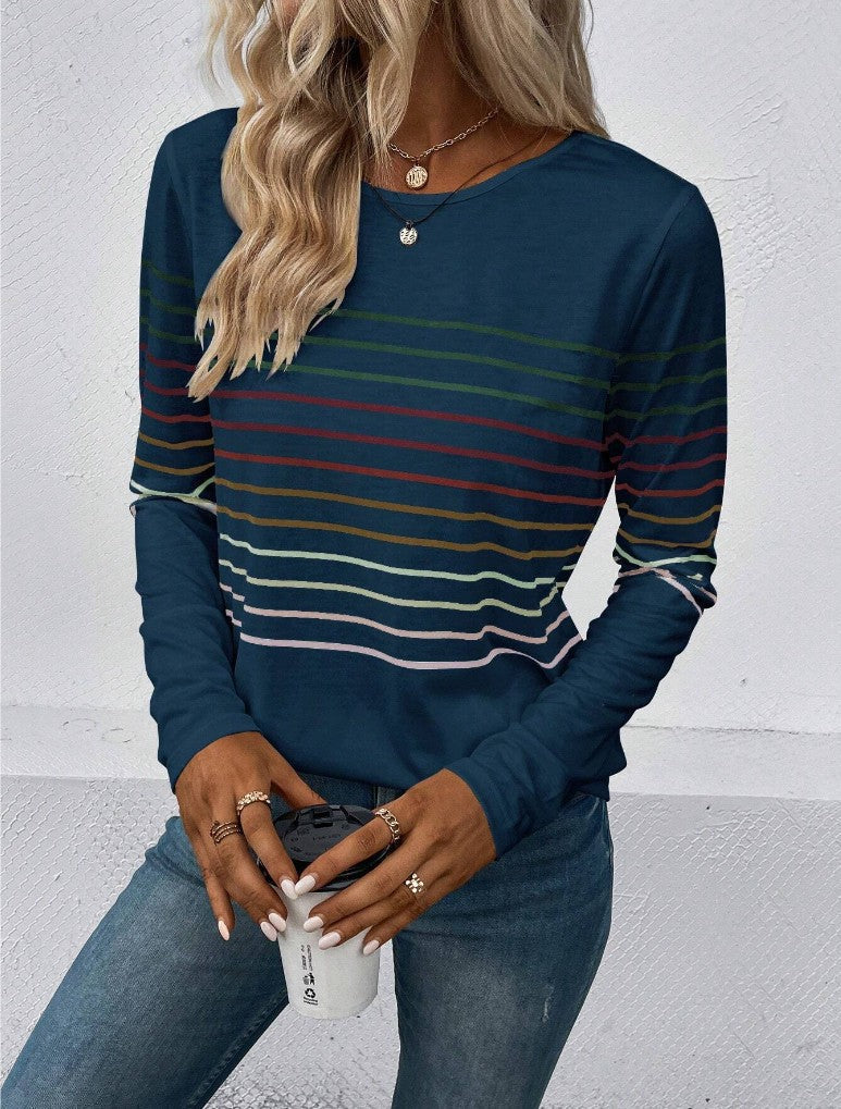 Dames T-shirt Lange Mouwen Streepjes Stijlvol Basic