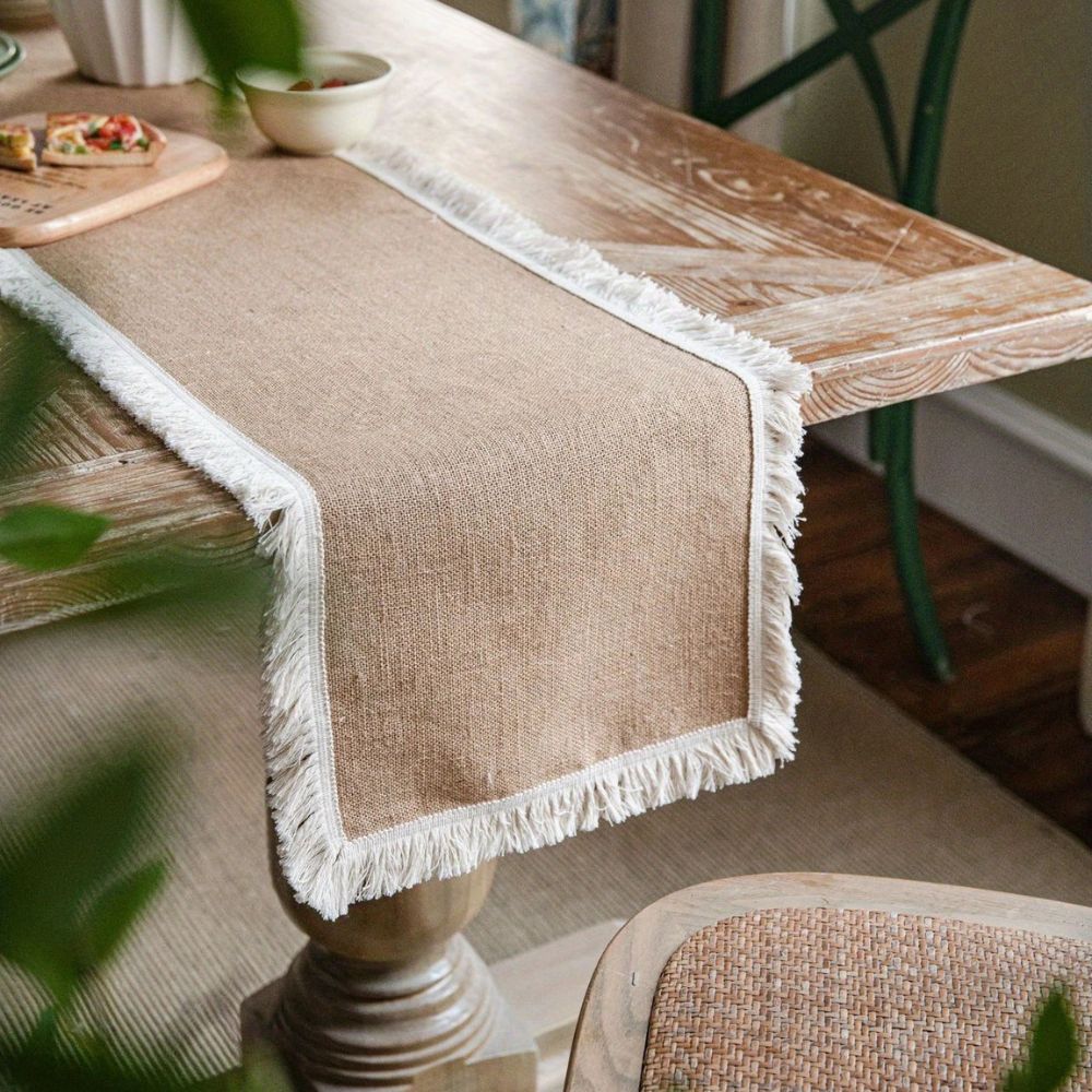 Tafelloper jute 30x180 cm beige eettafel decoratie rustiek boho tafellinnen tafel styling interieur