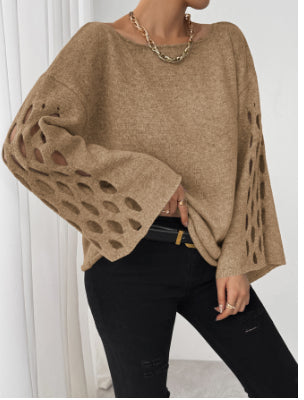 Dames Hals Sweater met Opengewerkte Mouwen Elegant en Stijlvol