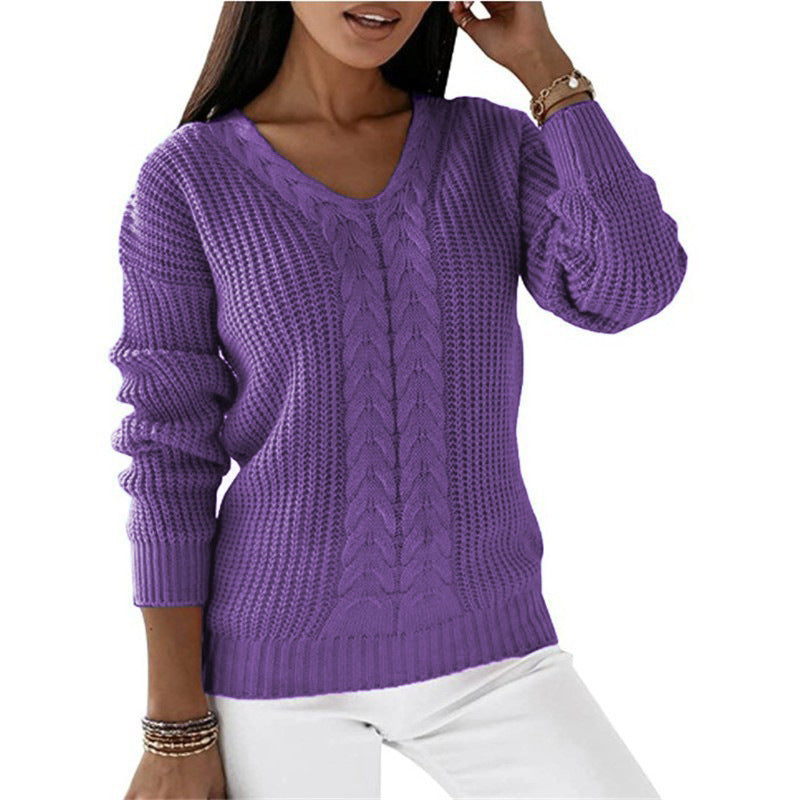 Dames Trui Gebreid V-hals Met Twist Detail → Dames Trui V-hals Gebreid Met Twist