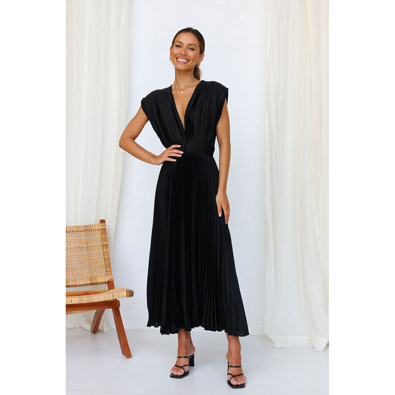 Dames Midi-jurk Plissérok V-hals Elegante Zomerjurk