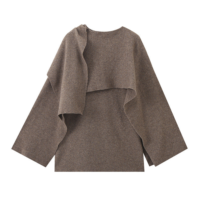 Dames Jas Cape Warm met Sjaal Asymmetrisch Model