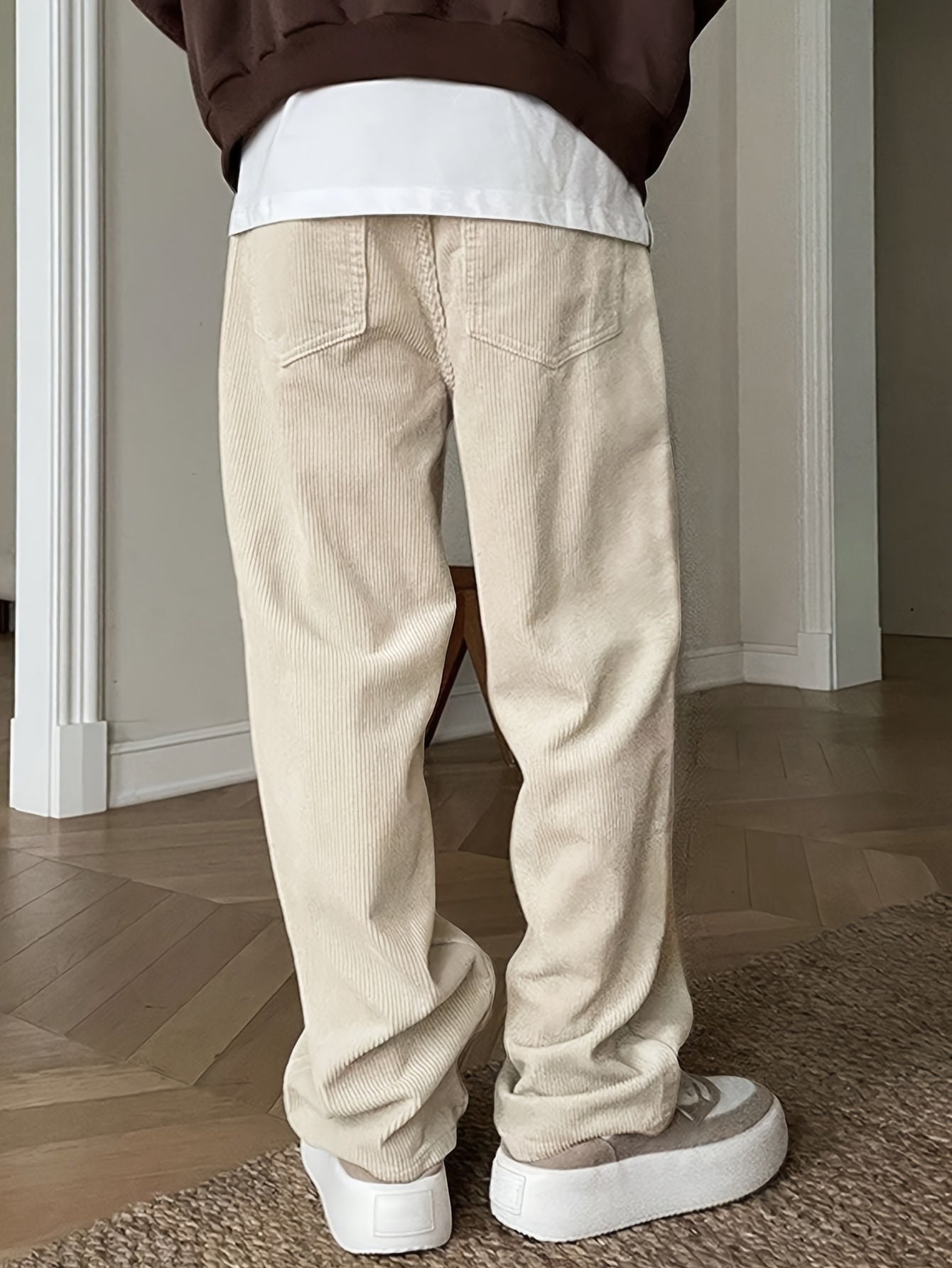 Casual Broek Corduroy Effen Kleur Met Koordsluiting