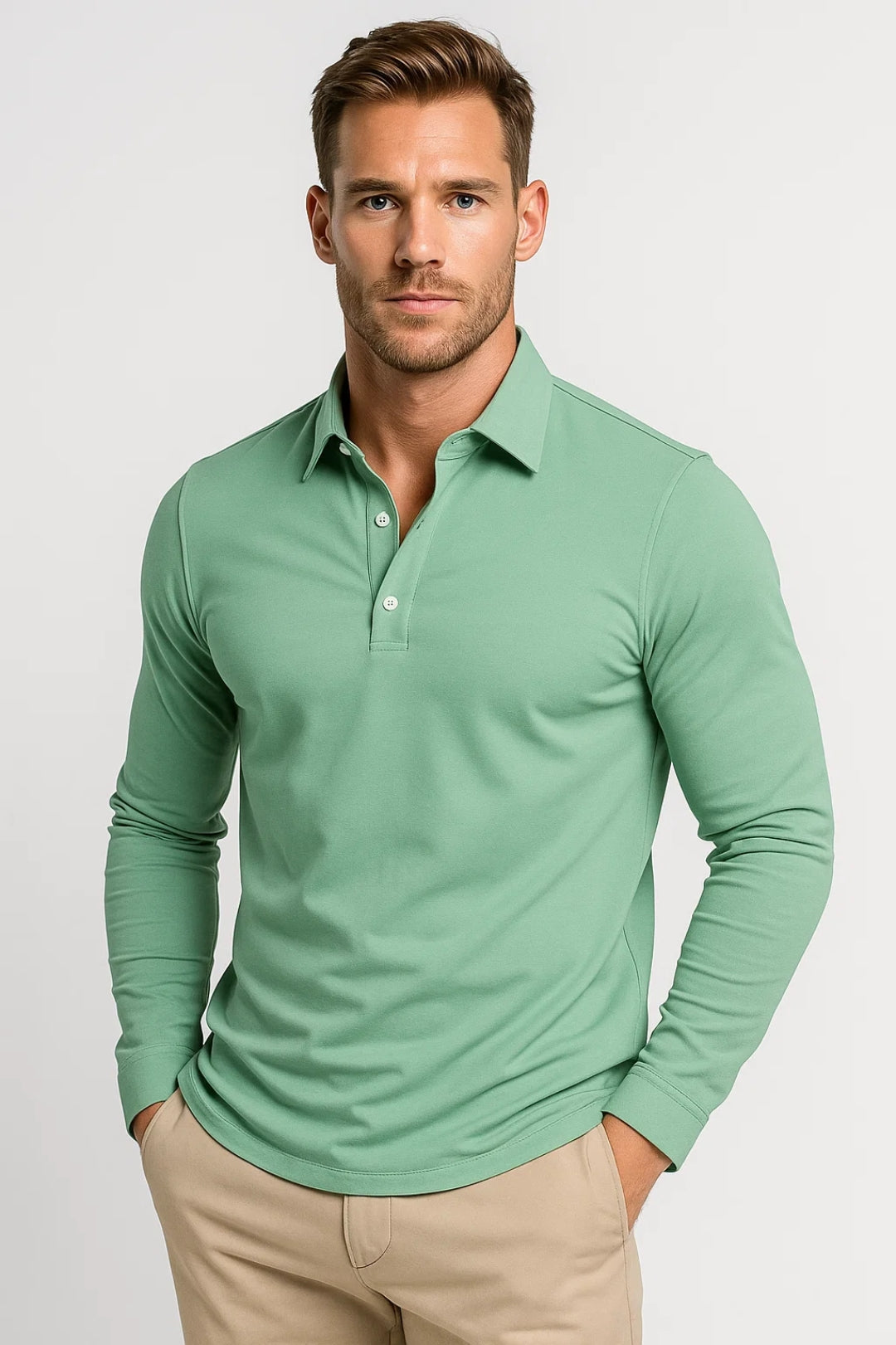 Heren T Shirt Slim Fit Lange Mouw Katoen Polokraag