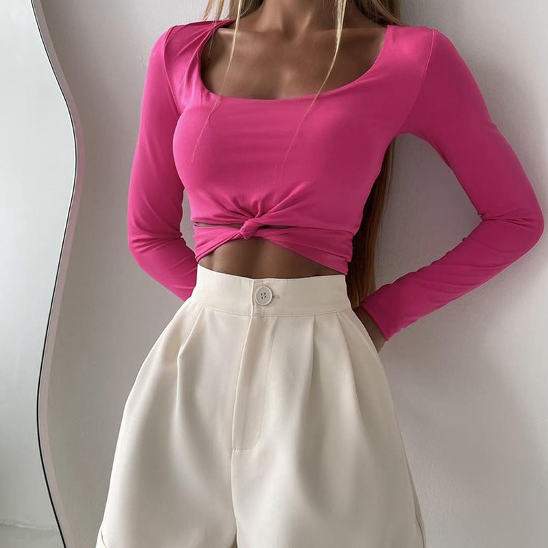 Dames Top Met Lange Mouwen Kort Model Gedraaid
