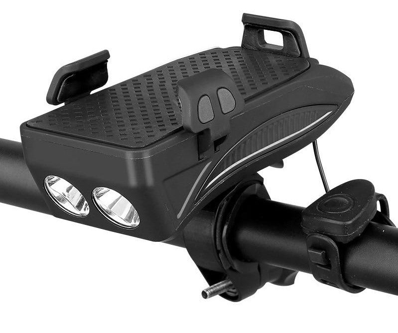 Fiets Stuurhouder 4-in-1 Telefoonhouder Powerbank LED Verlichting Claxon 4000mAh Alle Smartphones